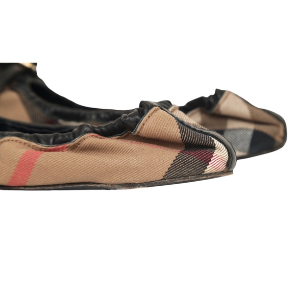 BURBERRY Flats Ballerina NOVA Check Fabric Elasticized Buckles Leather Ballet 37 - Picture 9 of 13